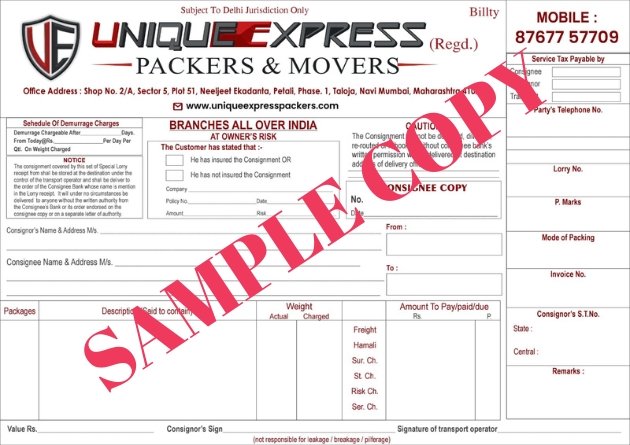Sample Packing List - Unique Express Packers and Movers